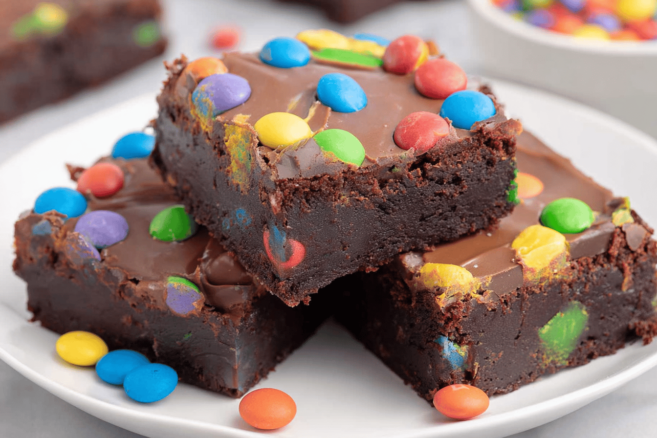 Cosmic Fudge Brownies with M&M Topping