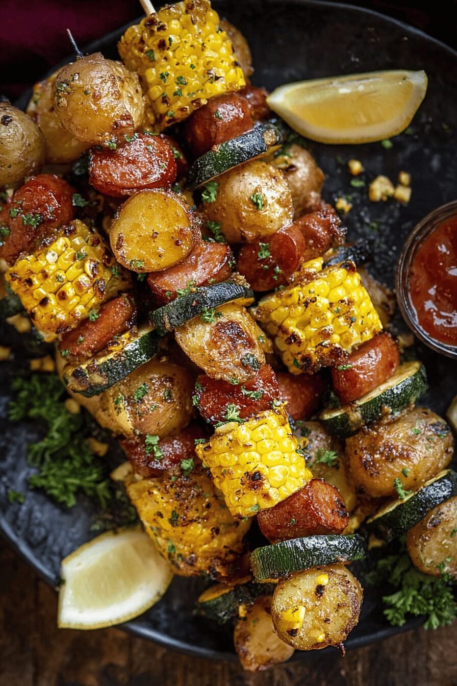 Cowboy Butter Kielbasa Potato Grill Skewers