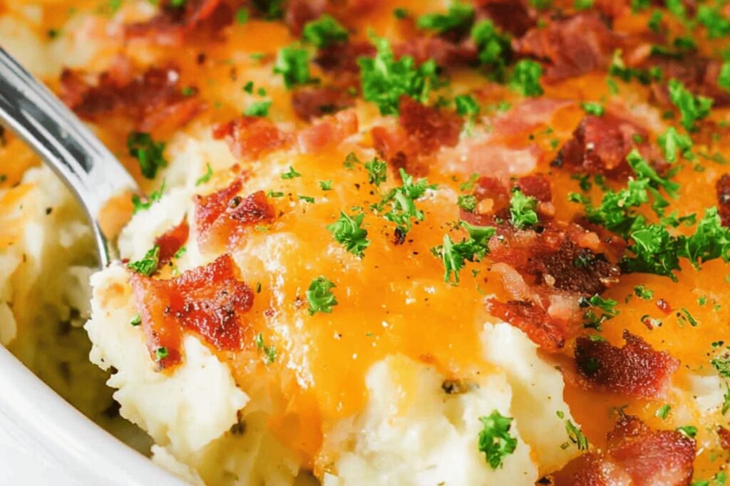 Creamy Bacon Cheese Mashed Potato Casserole