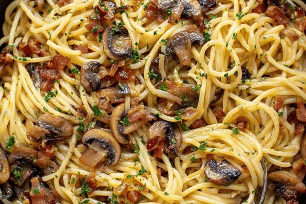 Creamy Mushroom Onion Bacon Carbonara