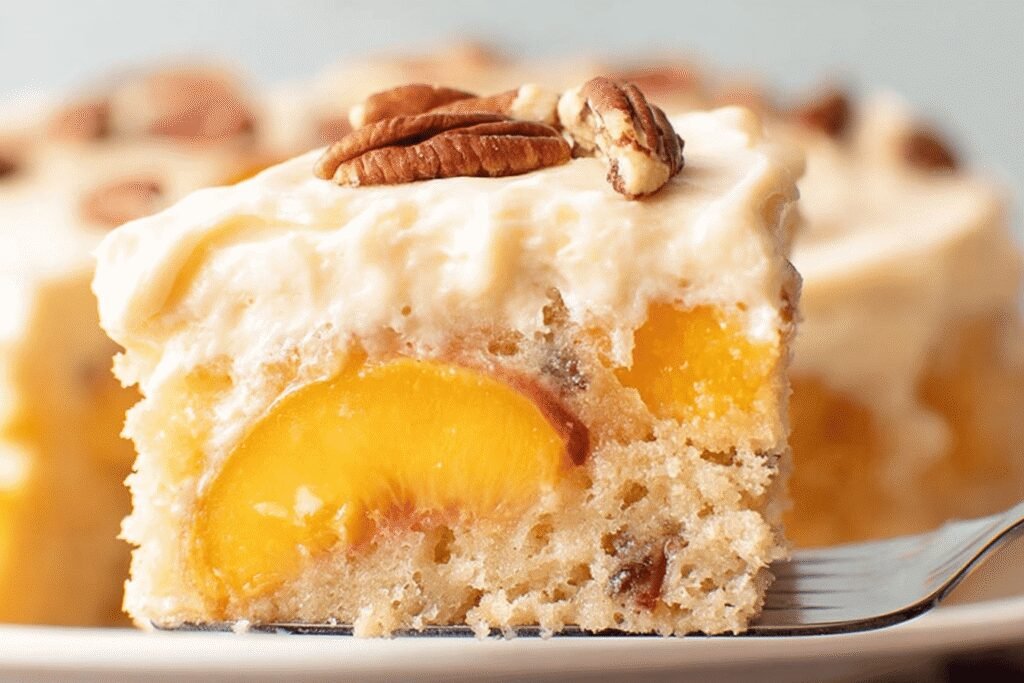 Easy Fresh Peach Cake with Brown Butter Frosting