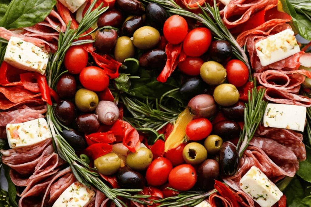Festive Antipasto Wreath for Holiday Parties