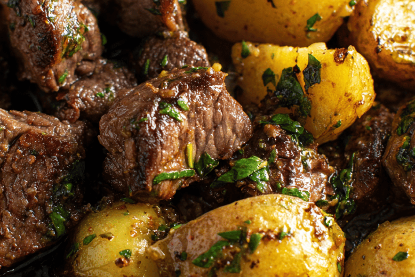 Garlic Butter Steak Bites with Roasted Potatoes