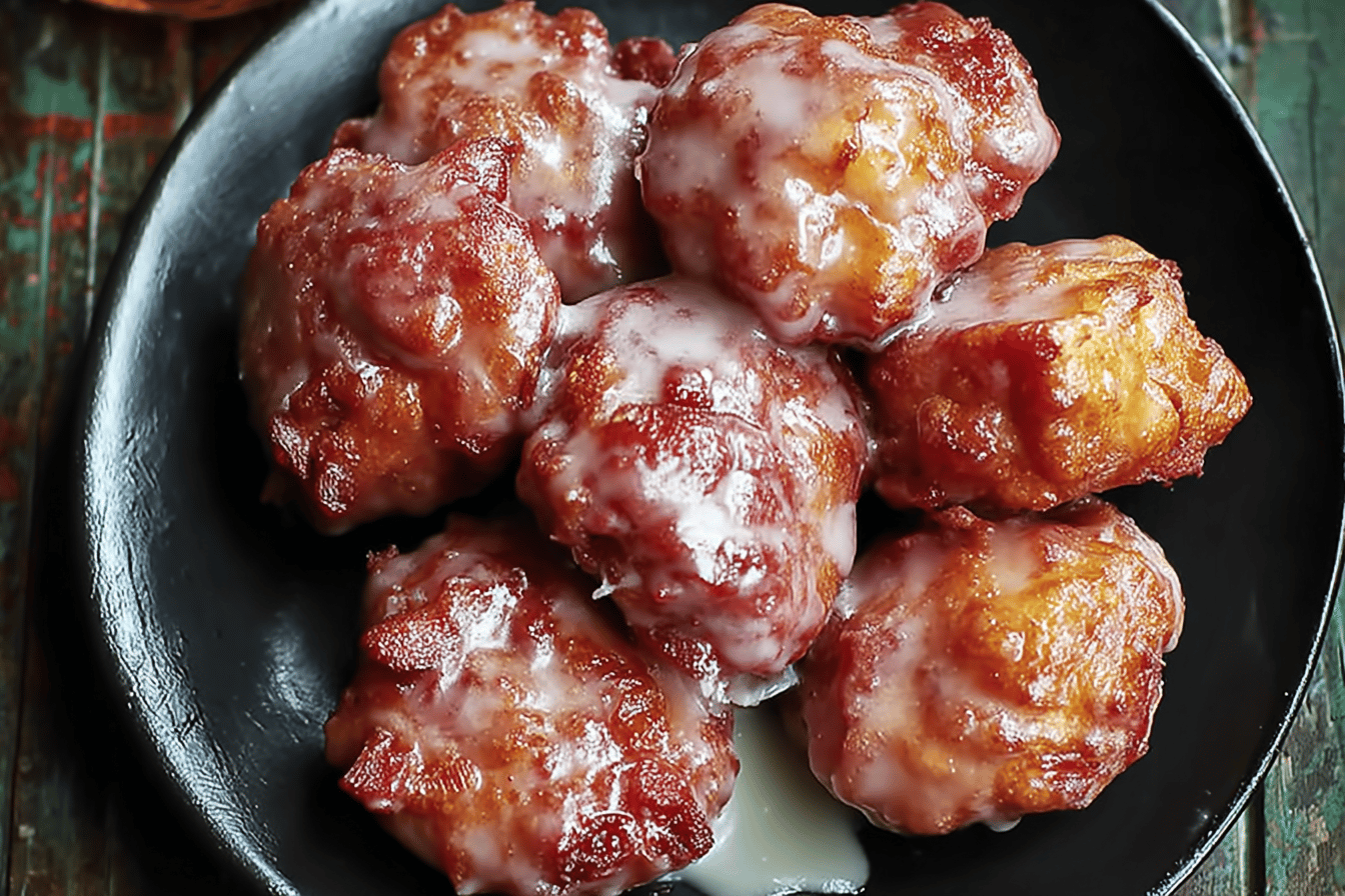 Golden Rhubarb Fritters with Vanilla Glaze