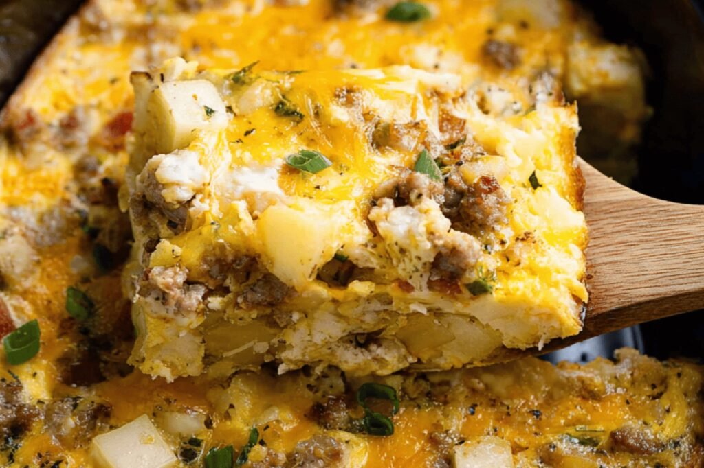 Overnight Sausage Hash Brown Breakfast Casserole