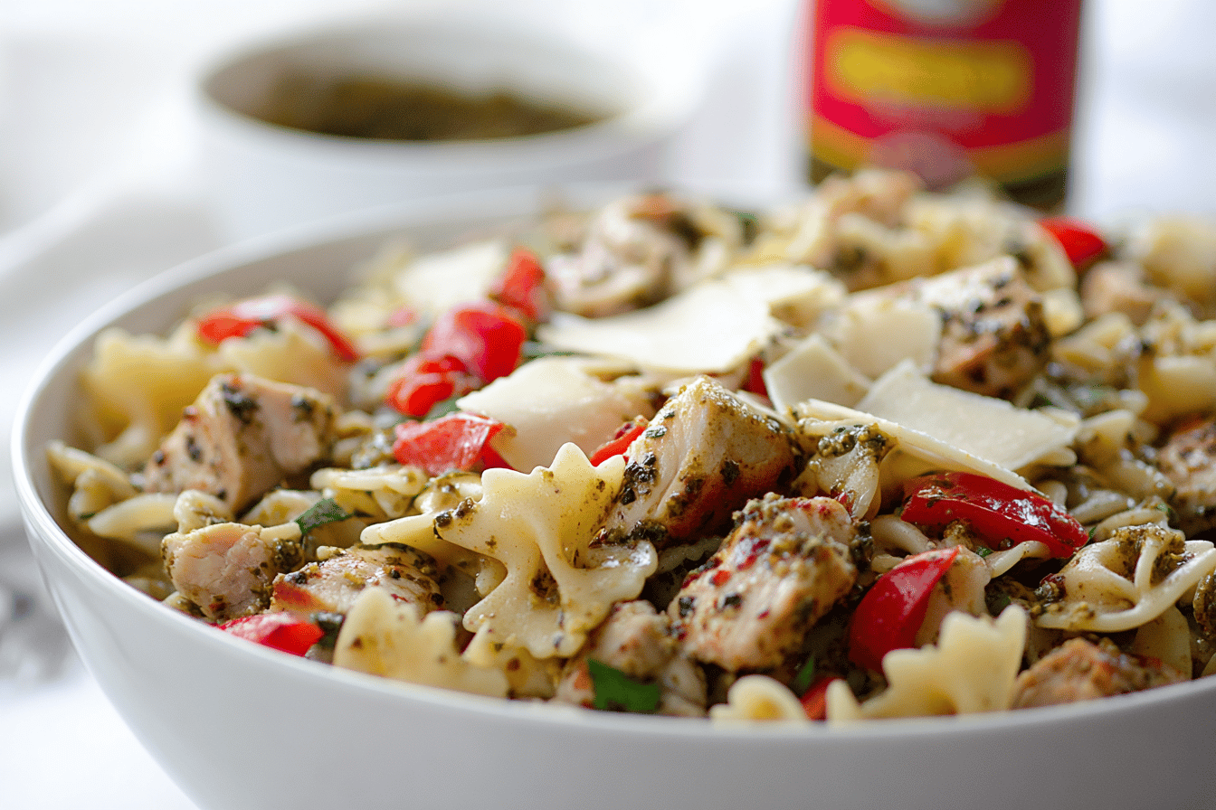 Quick Chicken Pesto Pasta Salad