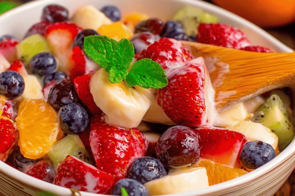 Quick Creamy Fruit Salad with Berries & Oranges