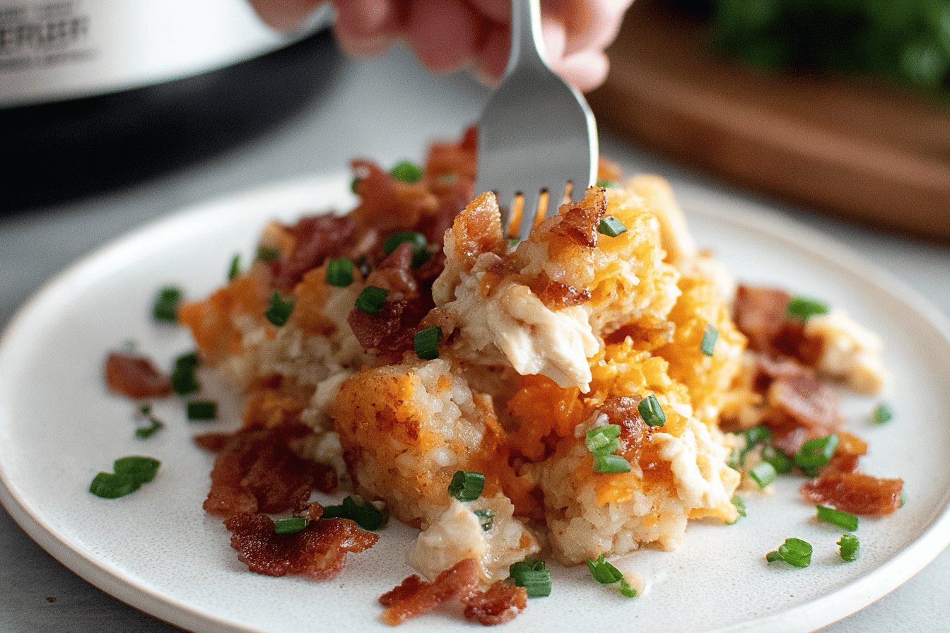 Slow Cooker Chicken Bacon Ranch Tater Tot Bake