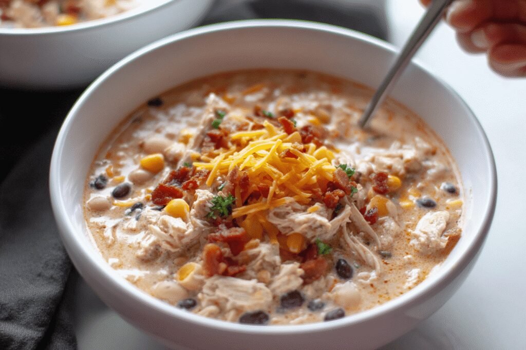Slow Cooker Creamy Bacon White Chicken Chili