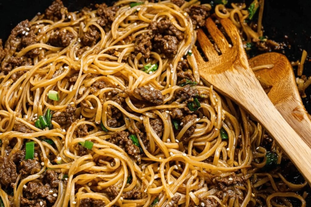 Spicy Mongolian Beef Noodles in 30 Minutes