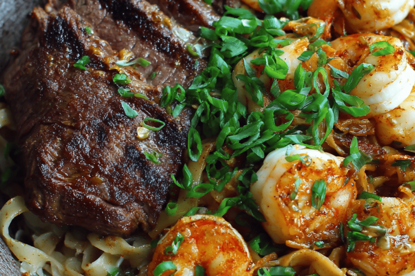 Steak and Shrimp Noodles for a Gourmet Home Meal