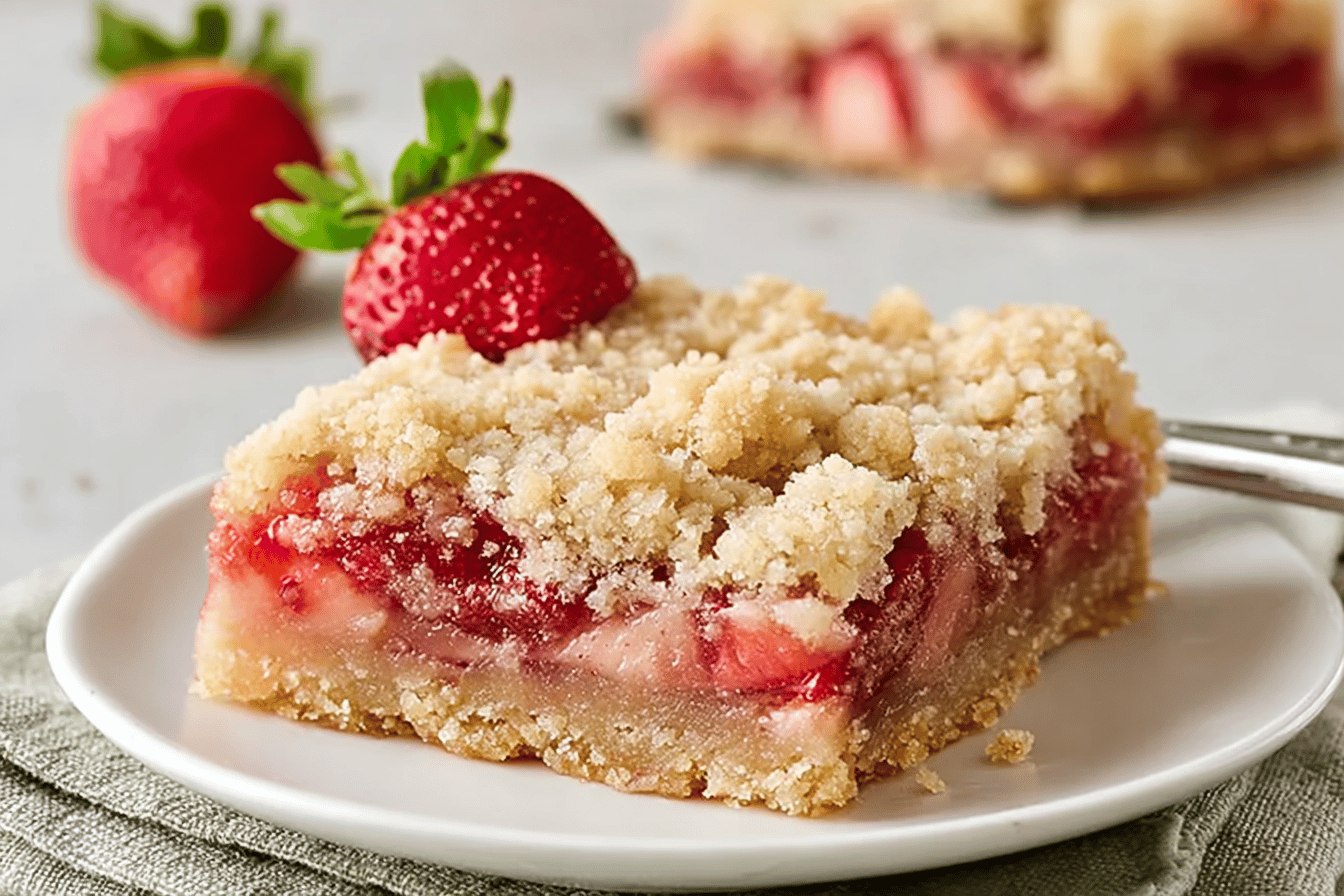 Strawberry Rhubarb Crumb Bars with Buttery Shortbread Crust