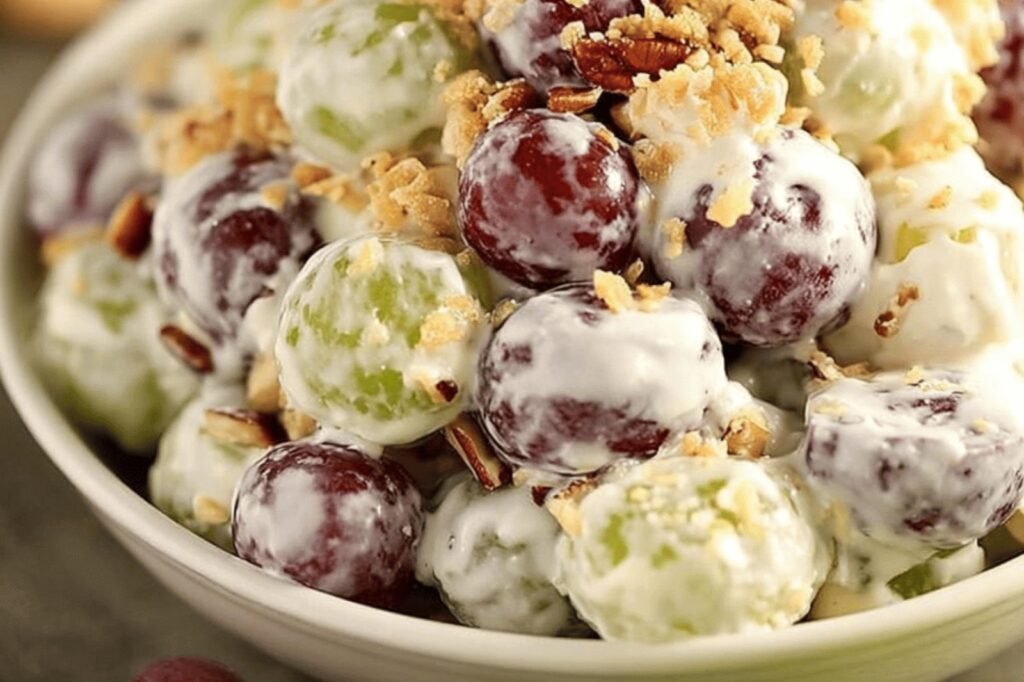 Sweet Creamy Grape Salad with Pecans