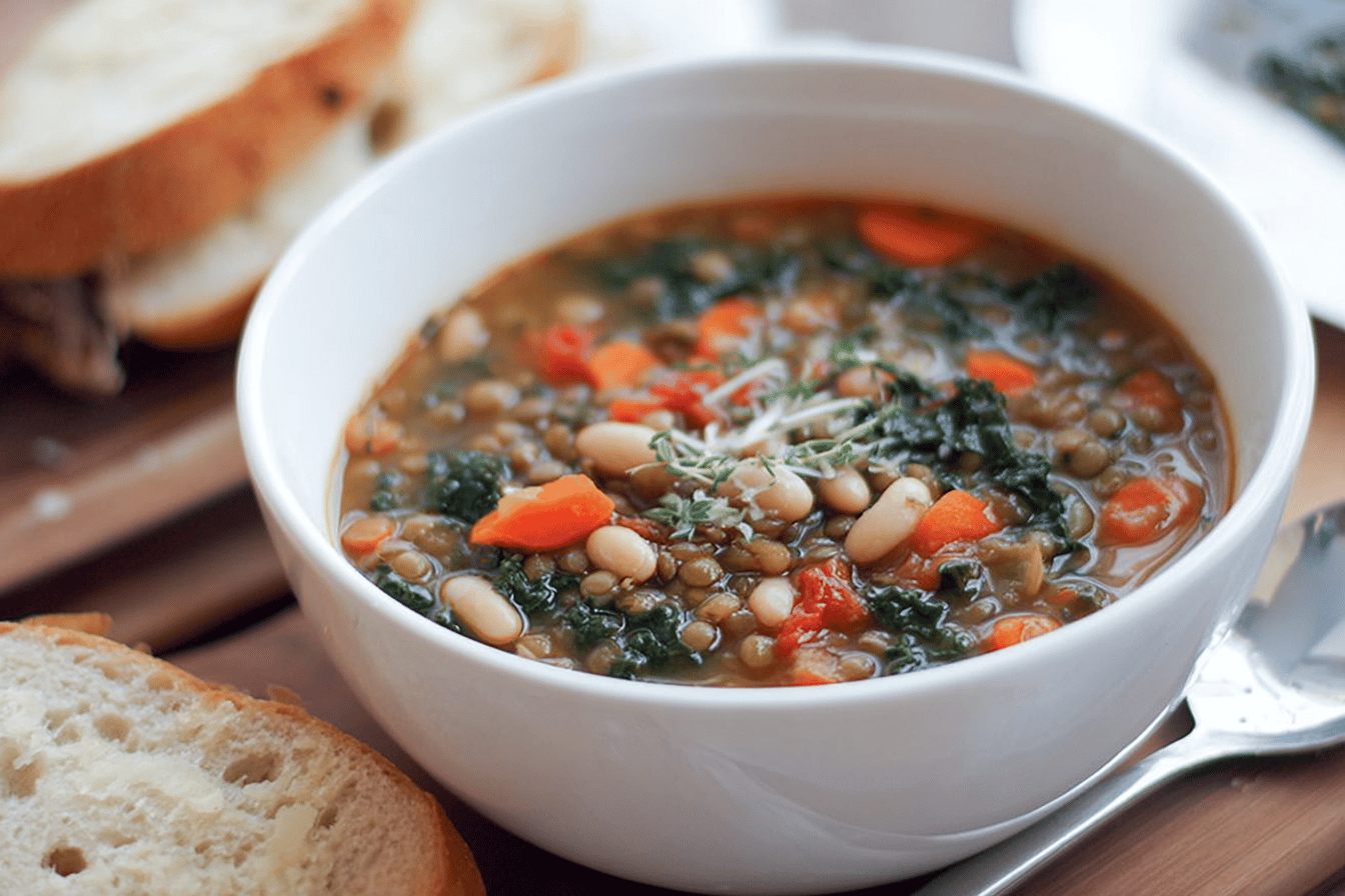 Tuscan White Bean and Kale Lentil Soup