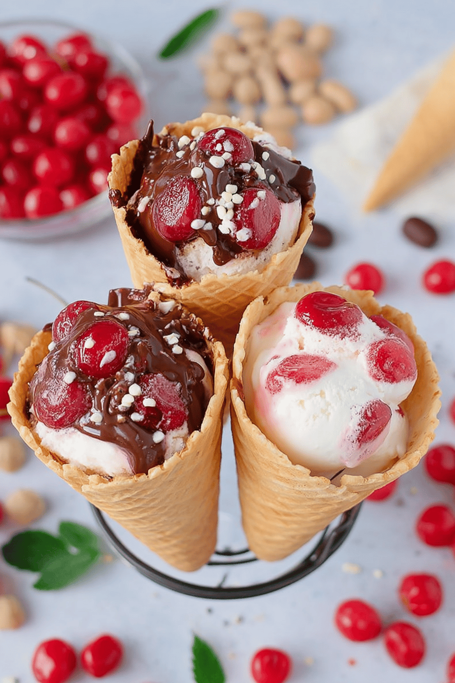 Cherry Cheesecake Ice Cream Cones