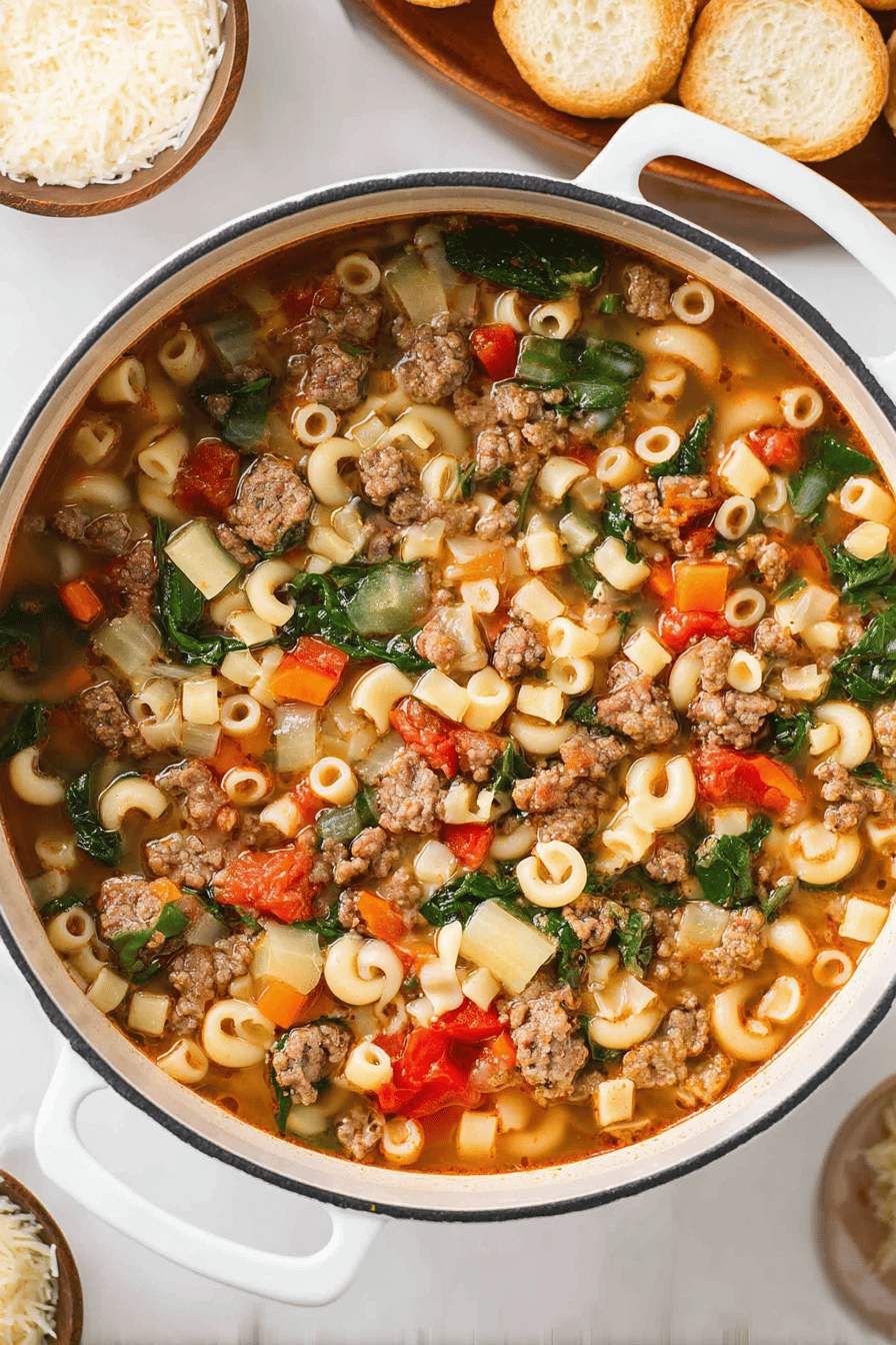 Hearty Italian Sausage Spinach Pasta Soup