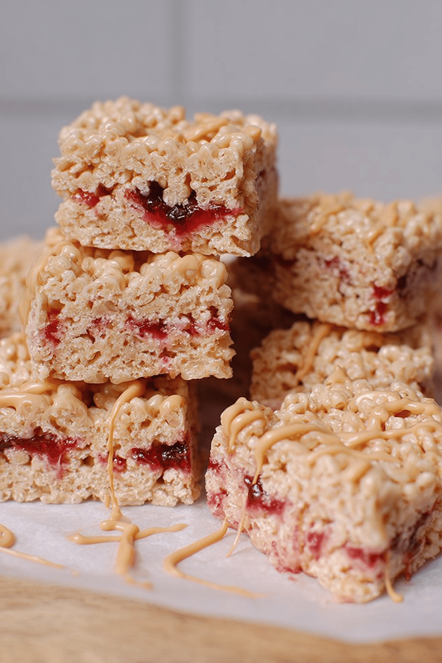 Peanut Butter Jelly Krispie Bars