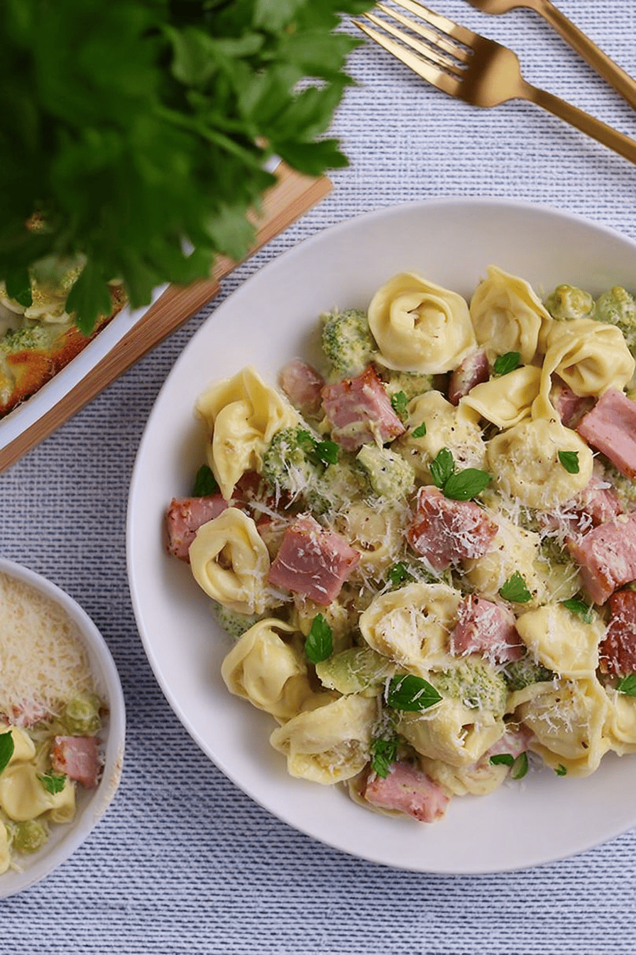 Tortellini Alfredo with Ham Bake