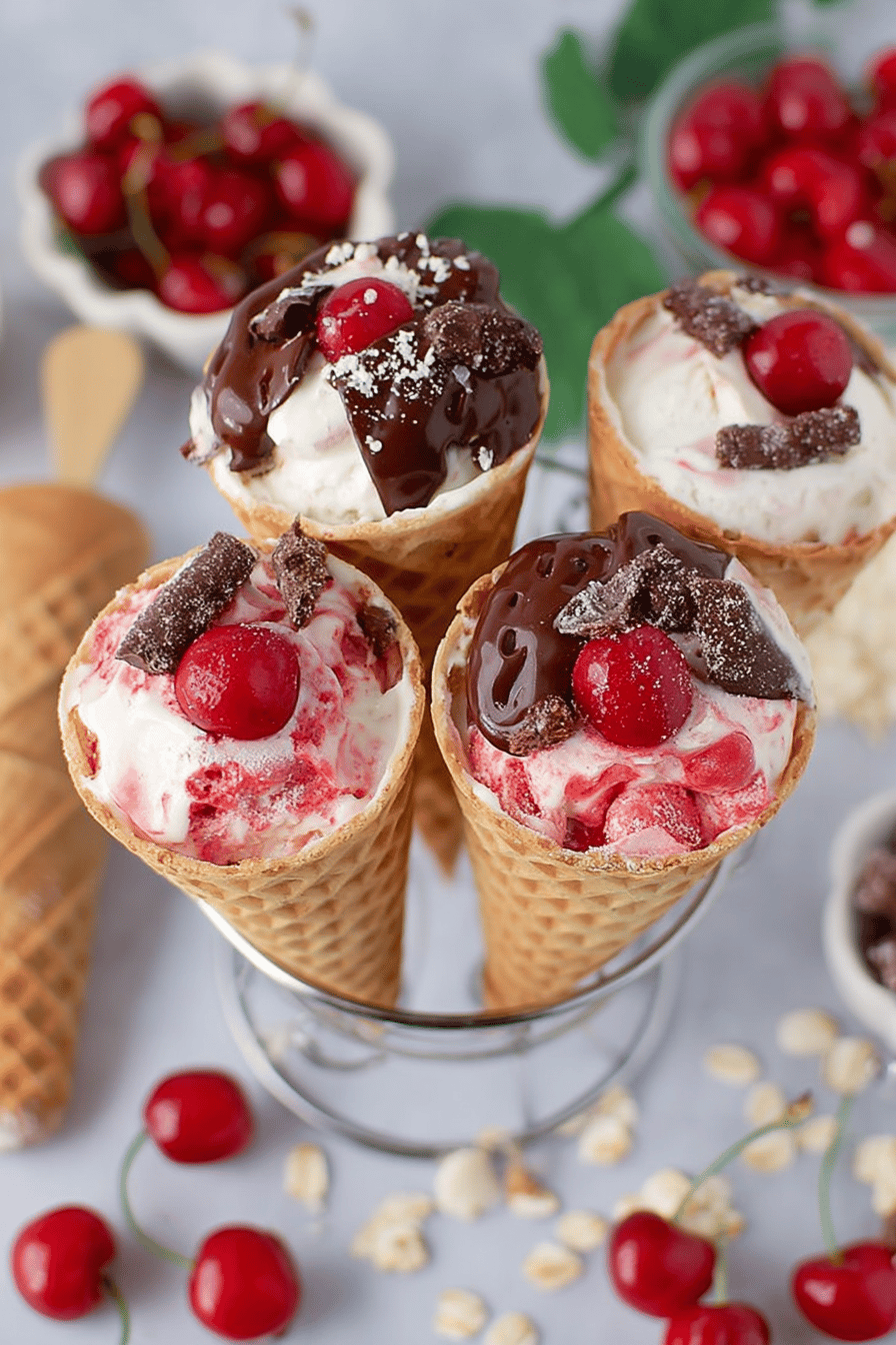 Cherry Cheesecake Ice Cream Cones