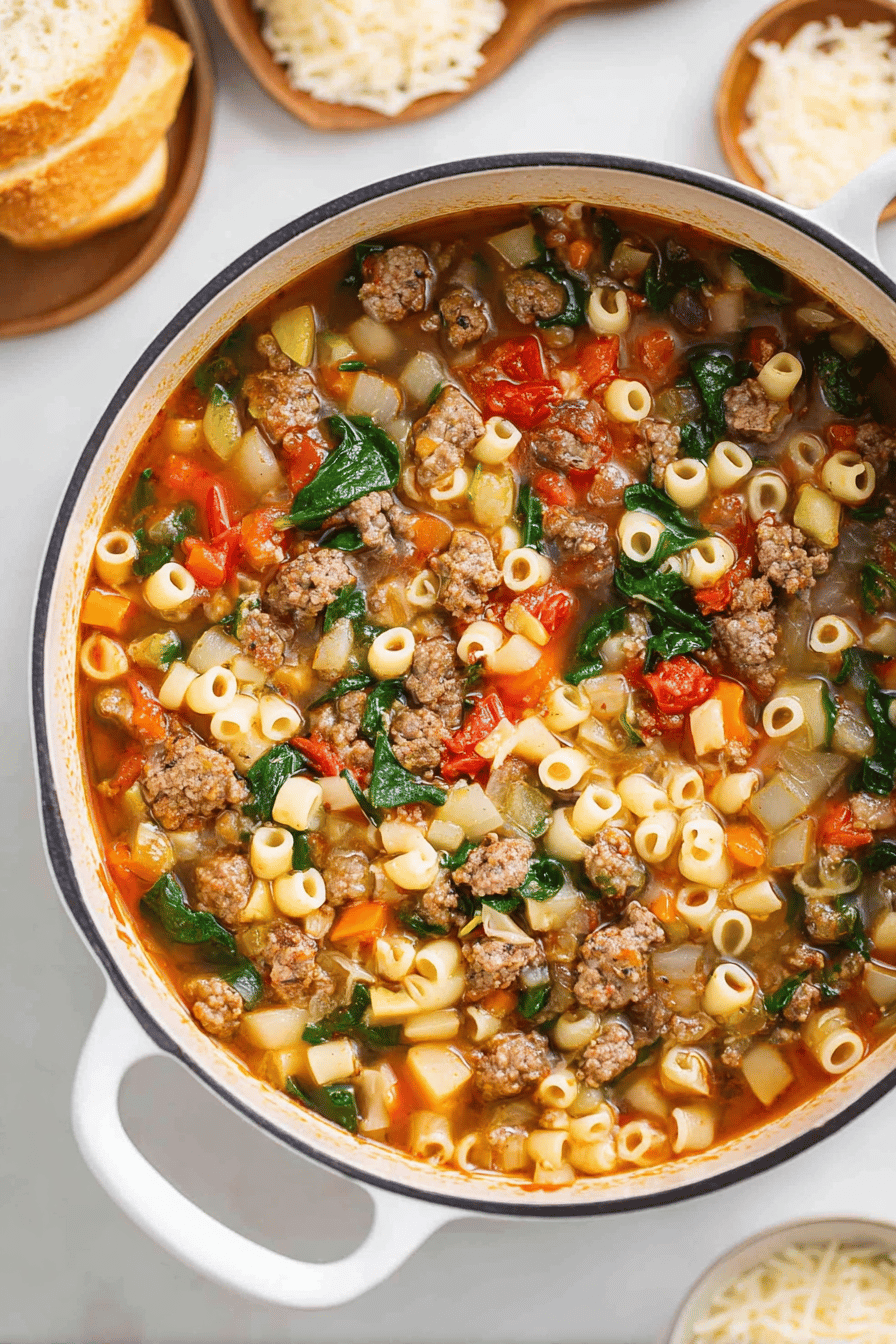Hearty Italian Sausage Spinach Pasta Soup