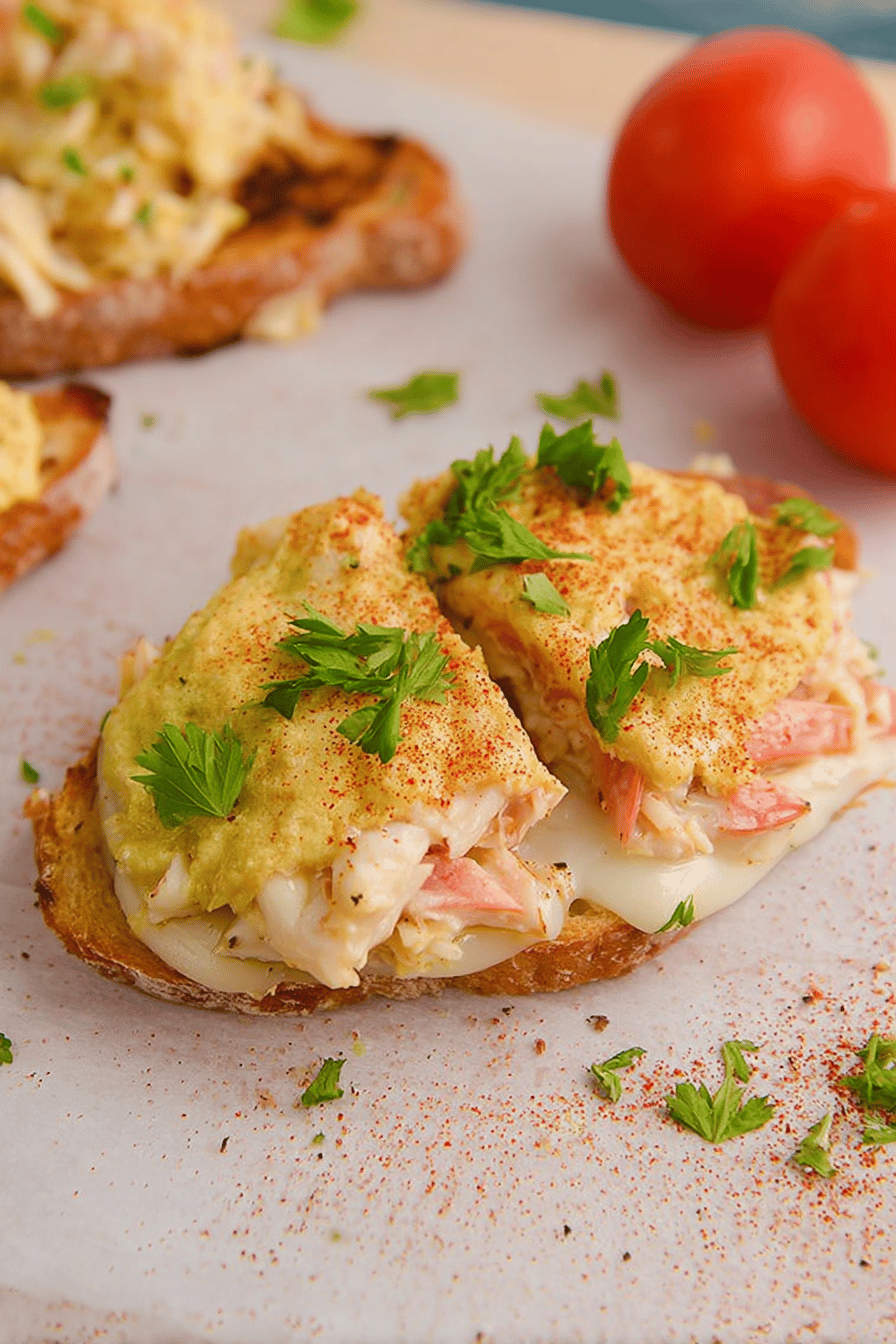 Open-Faced Crab Melt Sandwich