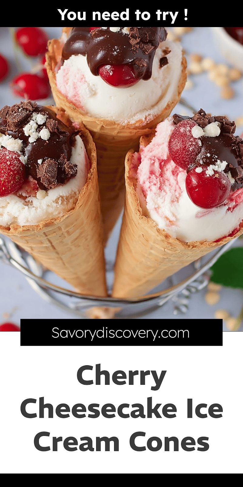Cherry Cheesecake Ice Cream Cones