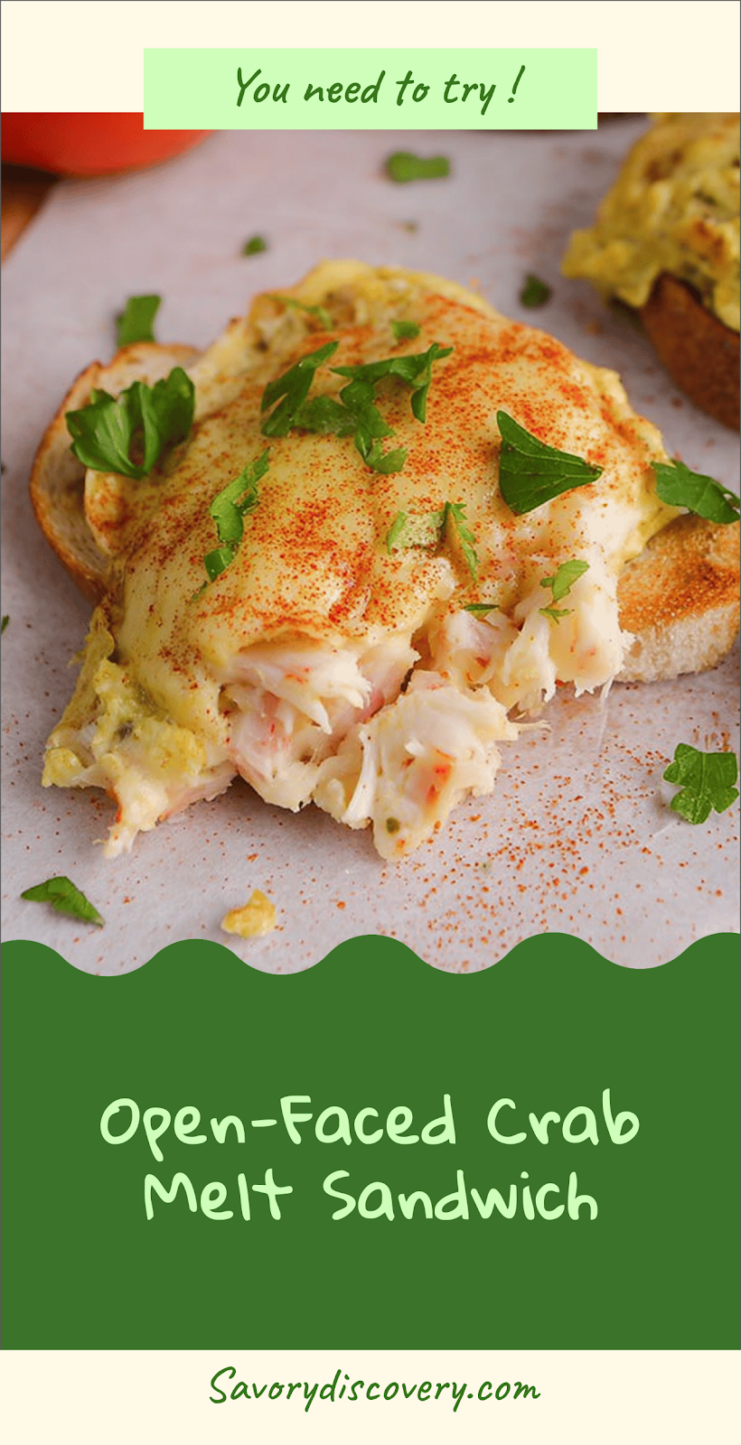 Open-Faced Crab Melt Sandwich