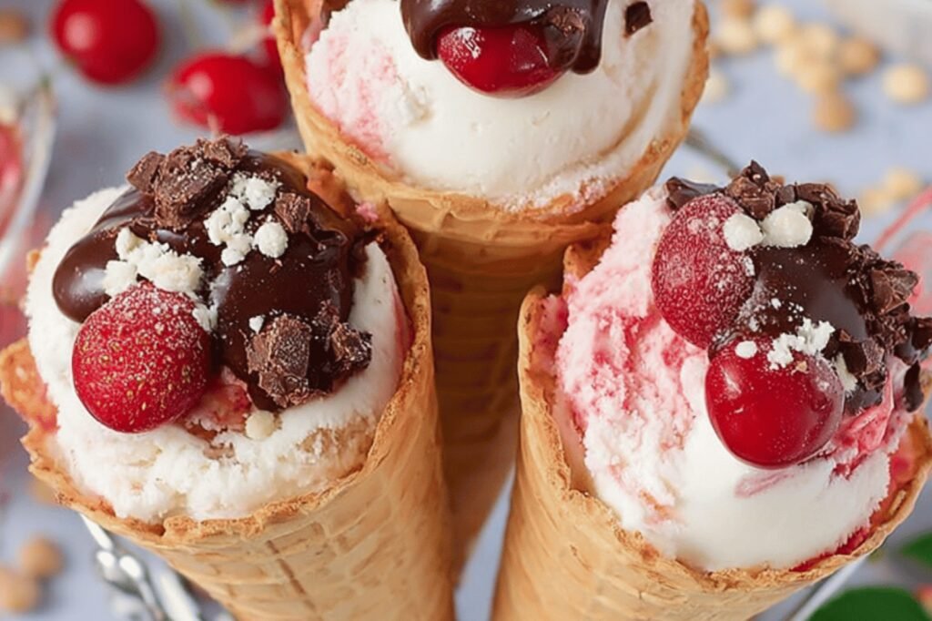 Cherry Cheesecake Ice Cream Cones