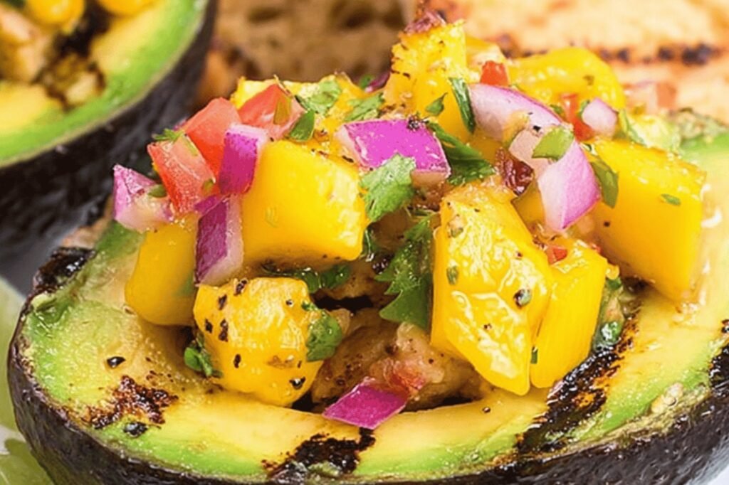 Grilled Avocado Stuffed with Mango Chicken