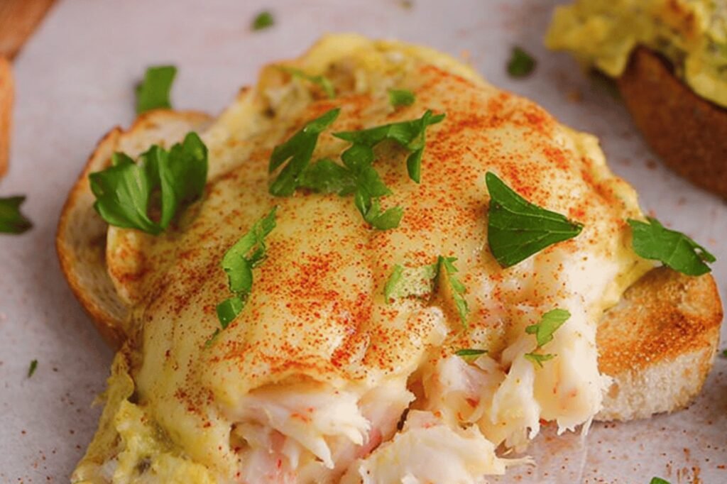 Open-Faced Crab Melt Sandwich