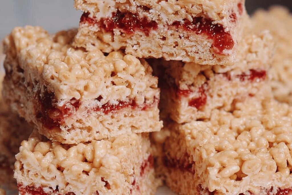 Peanut Butter Jelly Krispie Bars