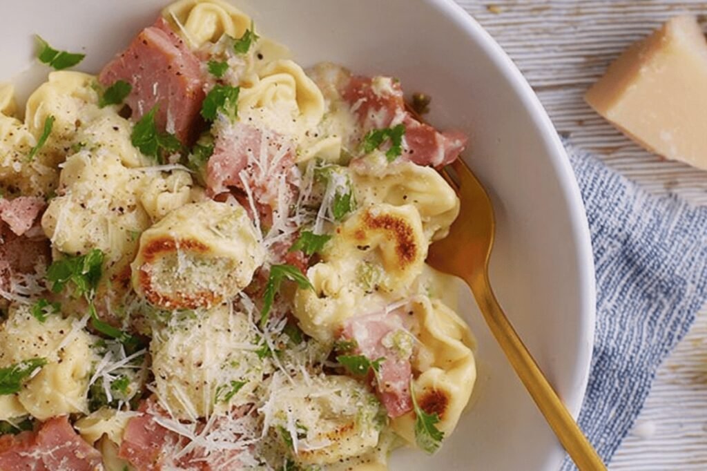 Tortellini Alfredo with Ham Bake