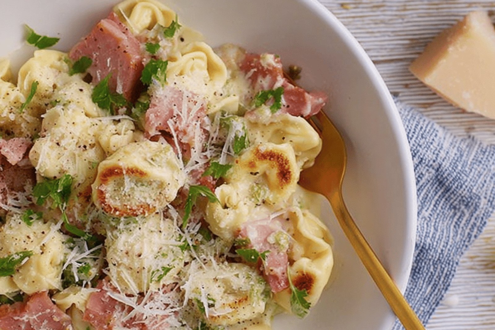 Tortellini Alfredo with Ham Bake