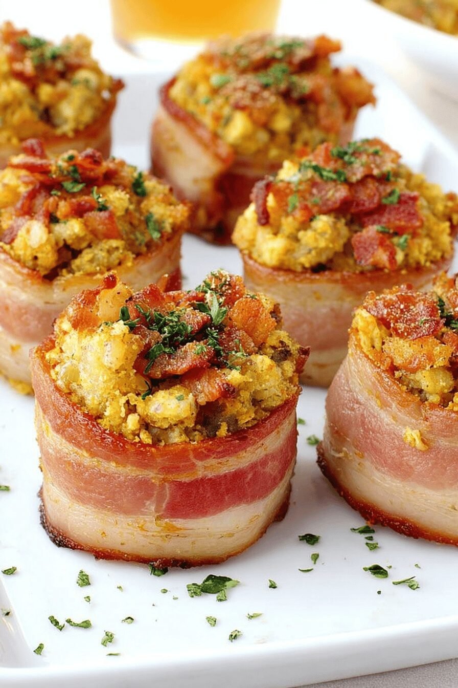 Bacon Wrapped Stuffing Muffin Bites