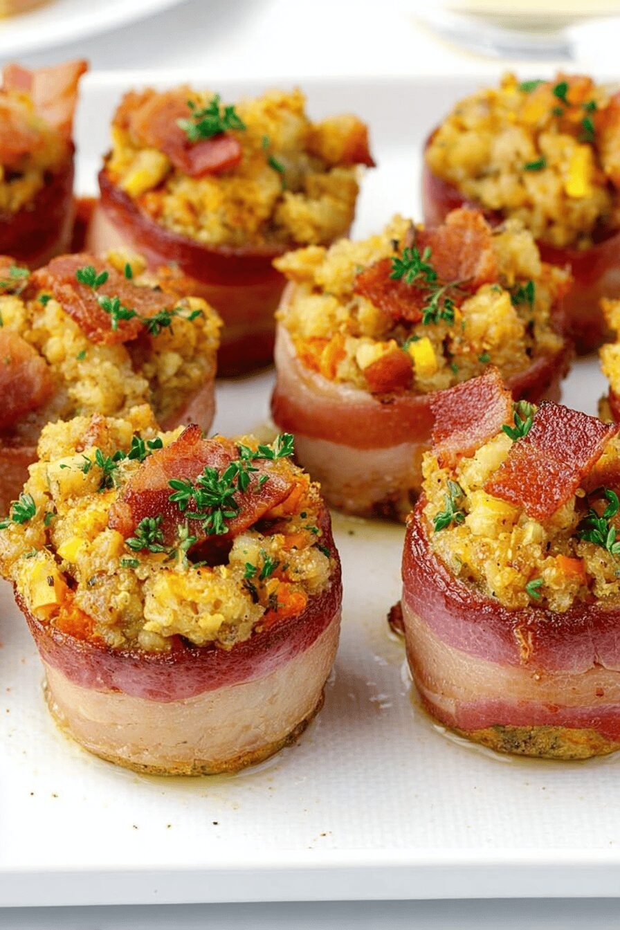 Bacon Wrapped Stuffing Muffin Bites