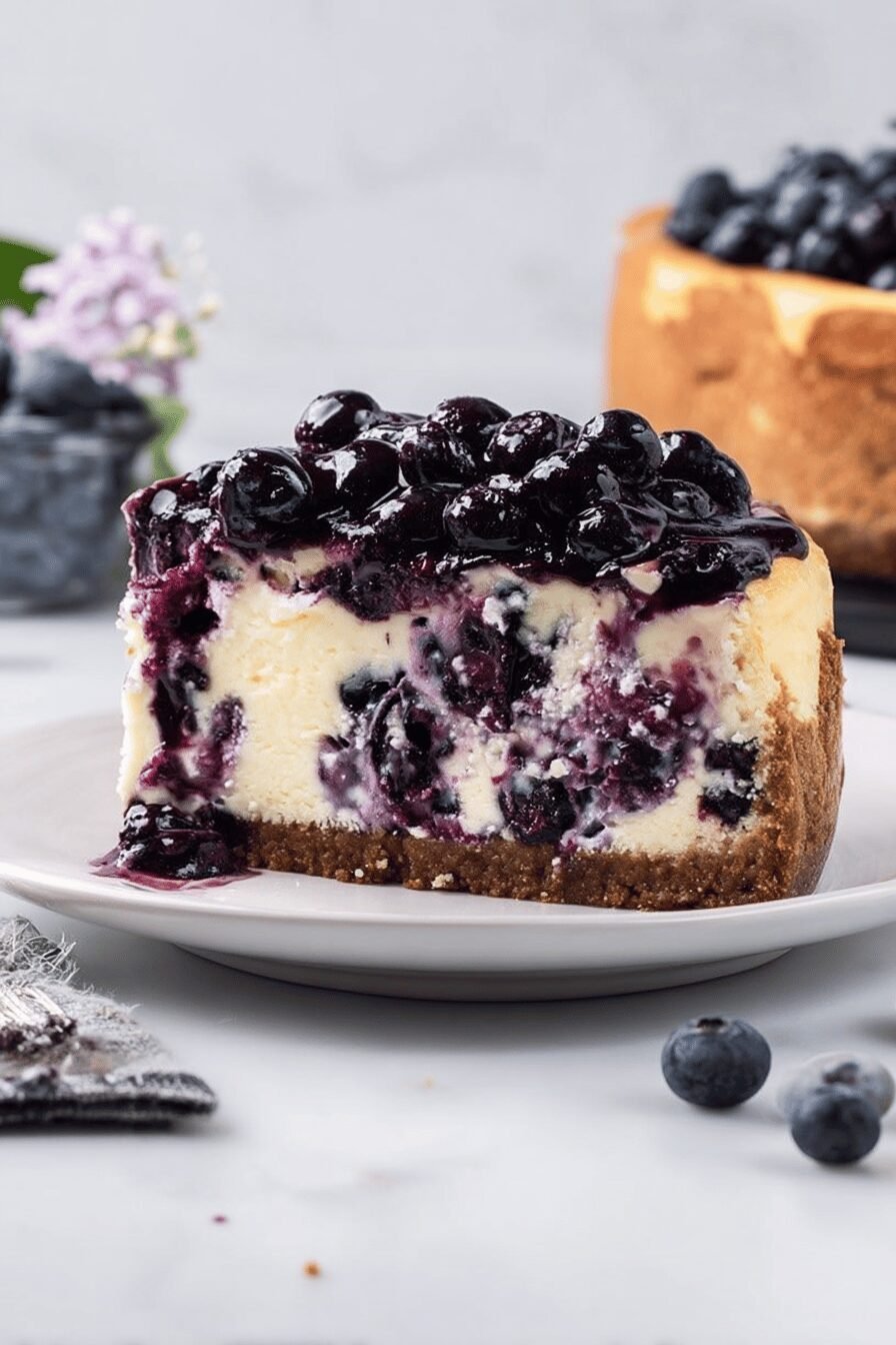 Blueberry Cheesecake with Creamy Filling & Graham Cracker Crust