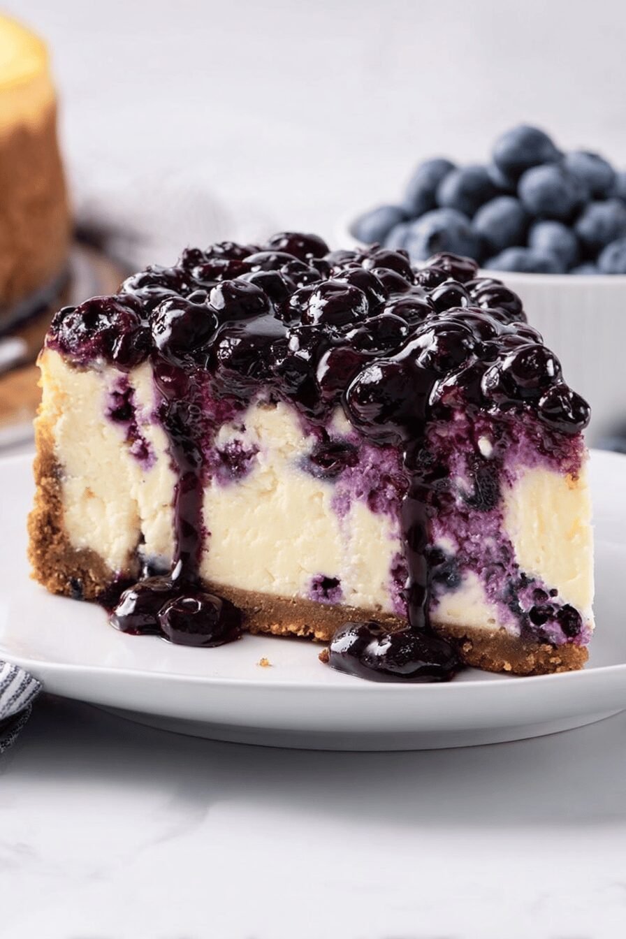 Blueberry Cheesecake with Creamy Filling & Graham Cracker Crust