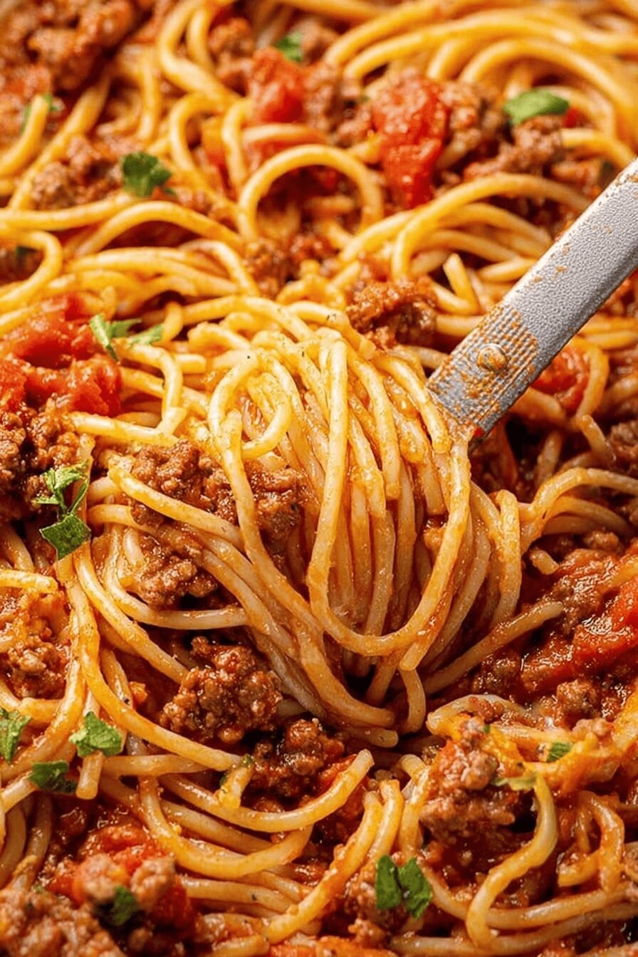 Cowboy Spaghetti Recipe with Beef Bacon Tomato