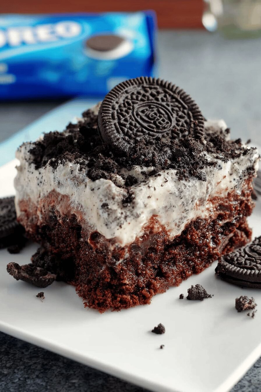 Oreo Poke Cake with Whipped Cream Frosting