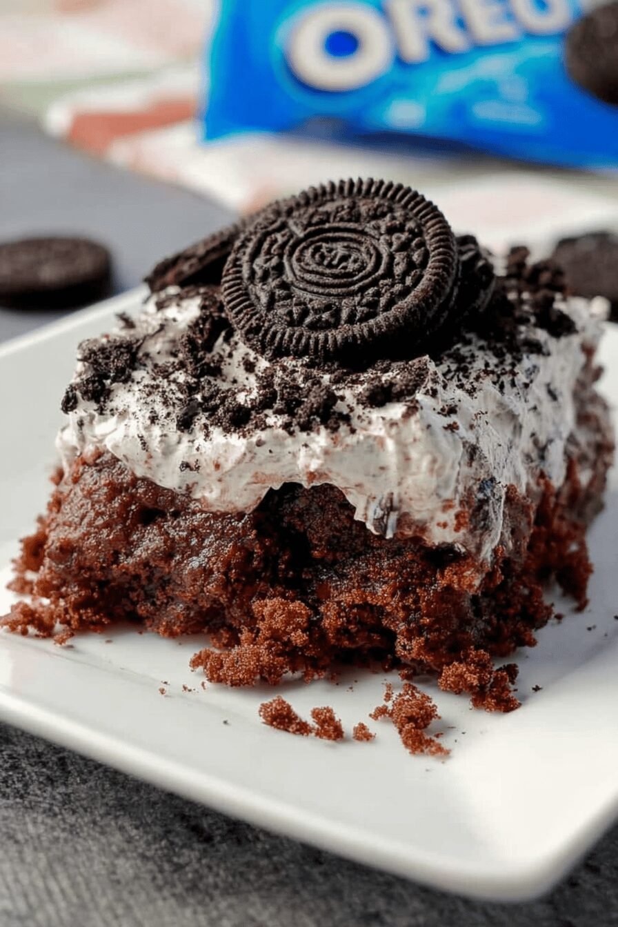 Oreo Poke Cake with Whipped Cream Frosting
