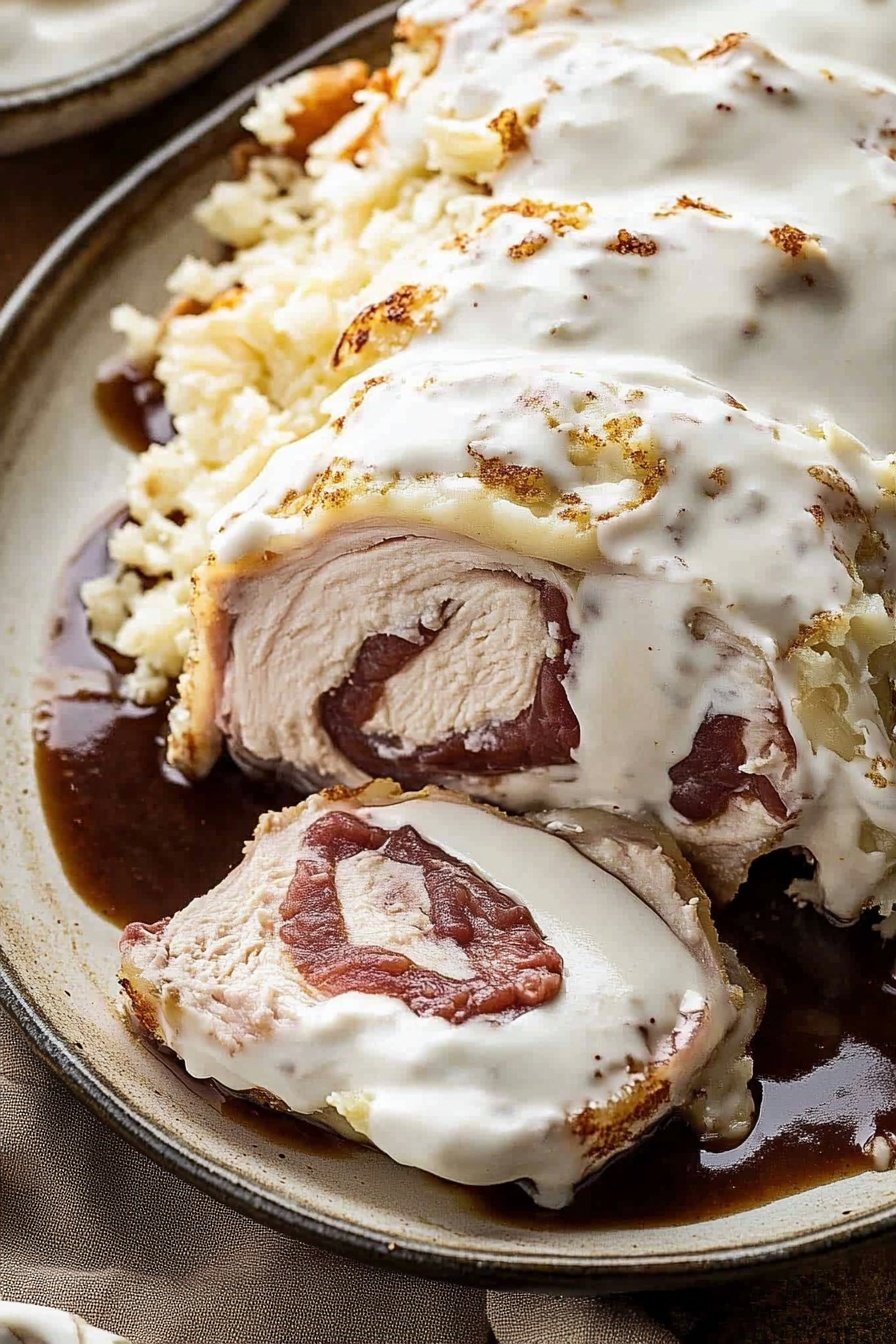 Air Fryer Chicken Cordon Bleu in Cheese Sauce