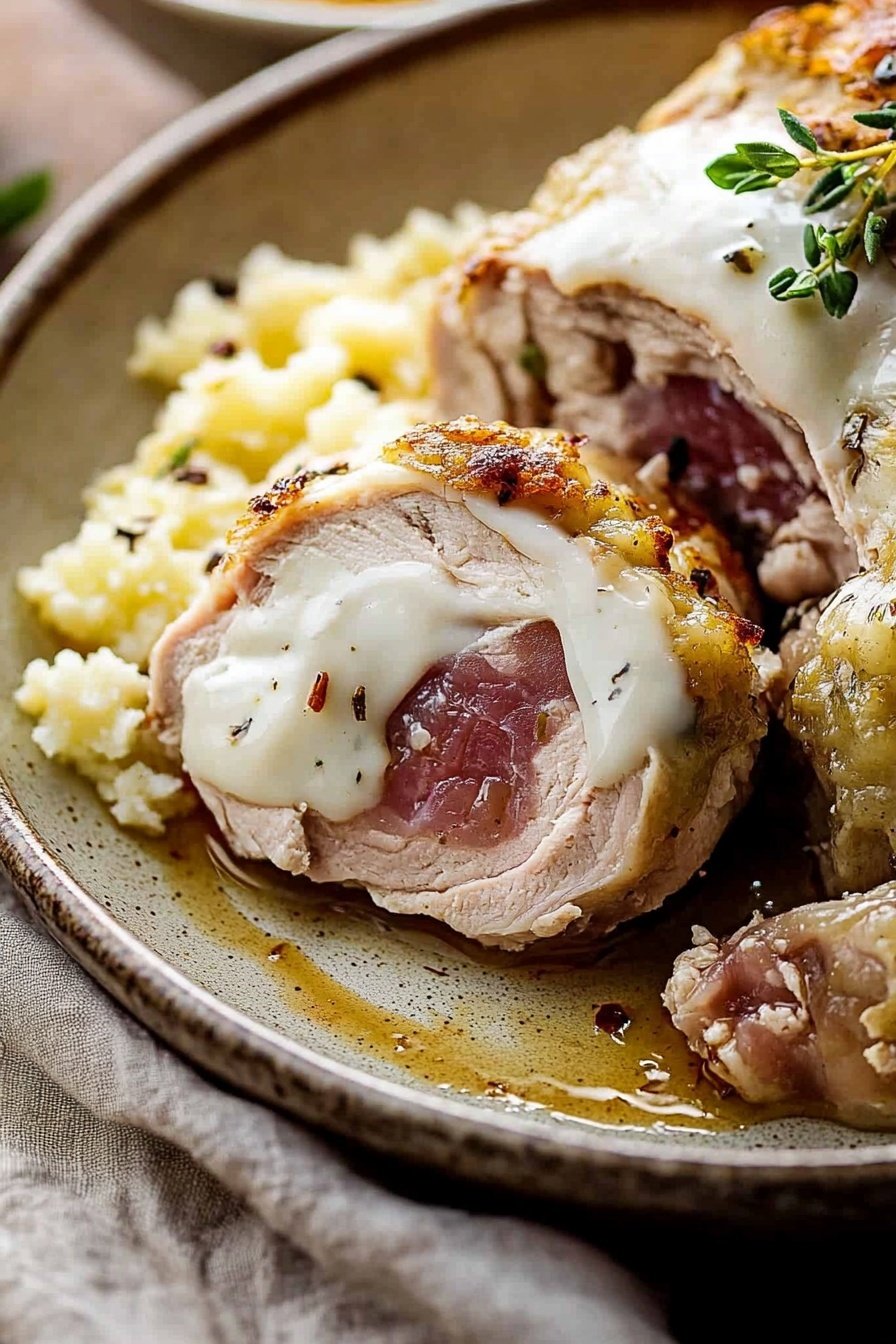 Air Fryer Chicken Cordon Bleu in Cheese Sauce