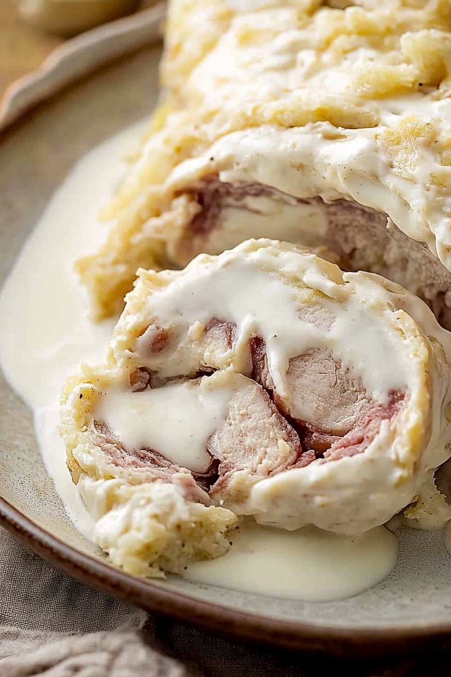Air Fryer Chicken Cordon Bleu in Cheese Sauce
