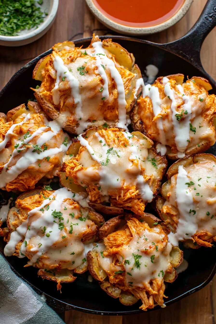Buffalo Chicken Smashed Potato Cups Recipe