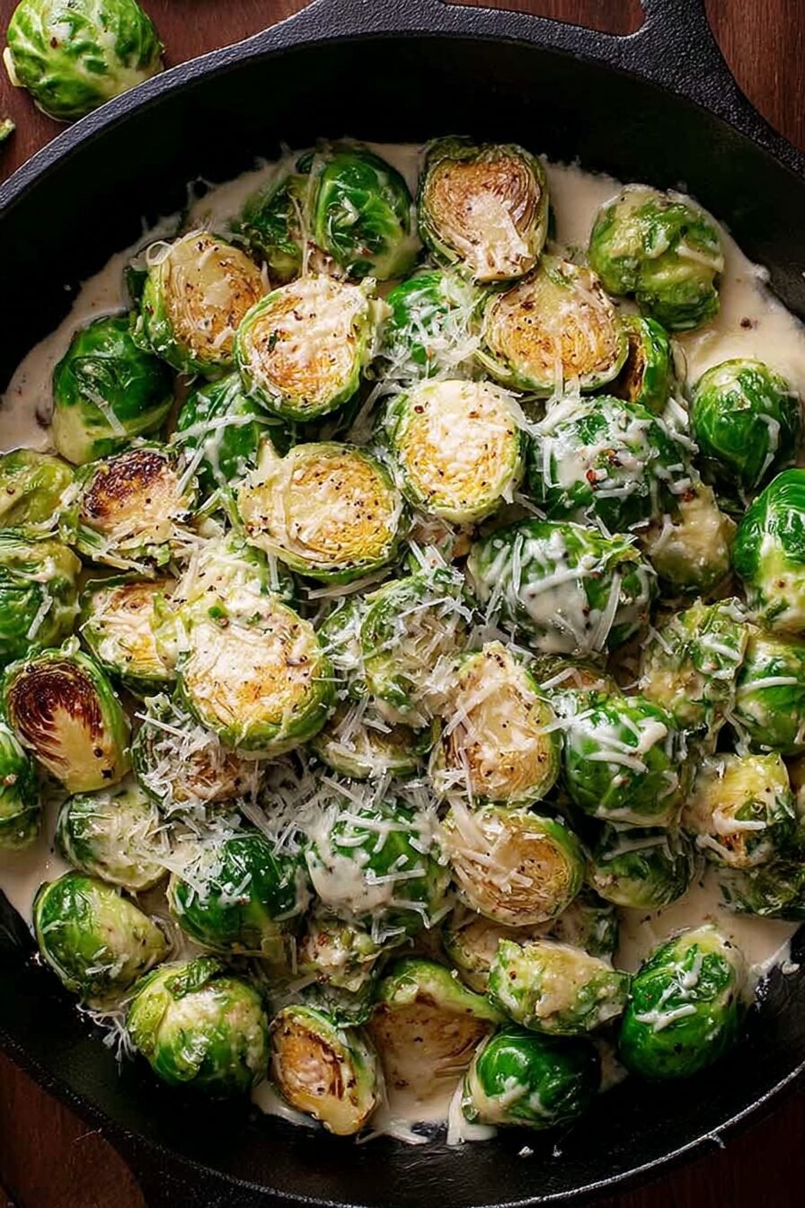 Creamy Garlic Parmesan Brussels Sprouts Recipe