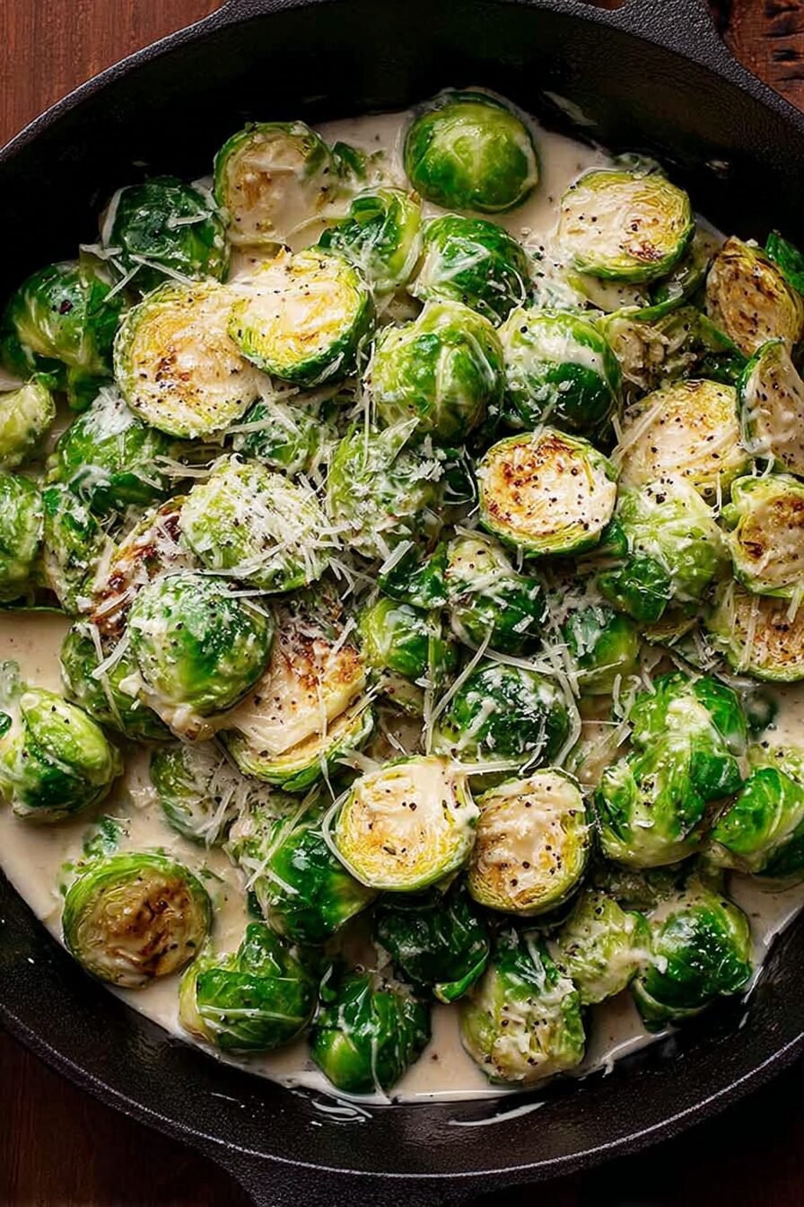 Creamy Garlic Parmesan Brussels Sprouts Recipe
