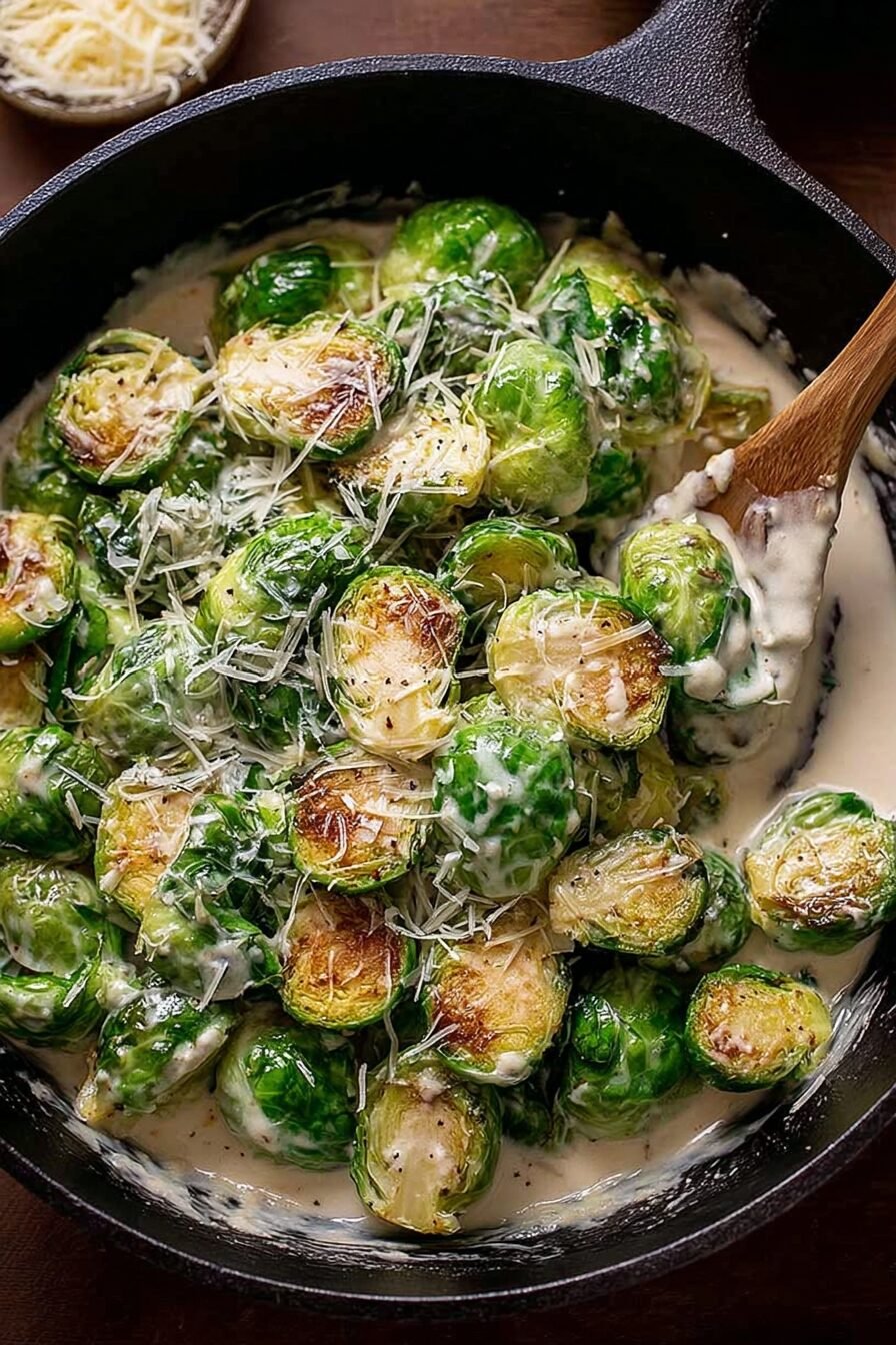 Creamy Garlic Parmesan Brussels Sprouts Recipe