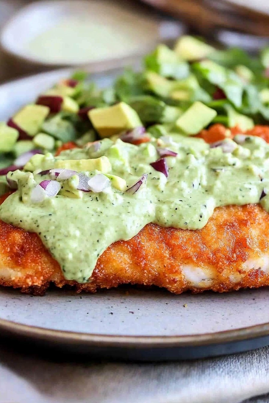 Crispy Cod with Creamy Avocado Sauce