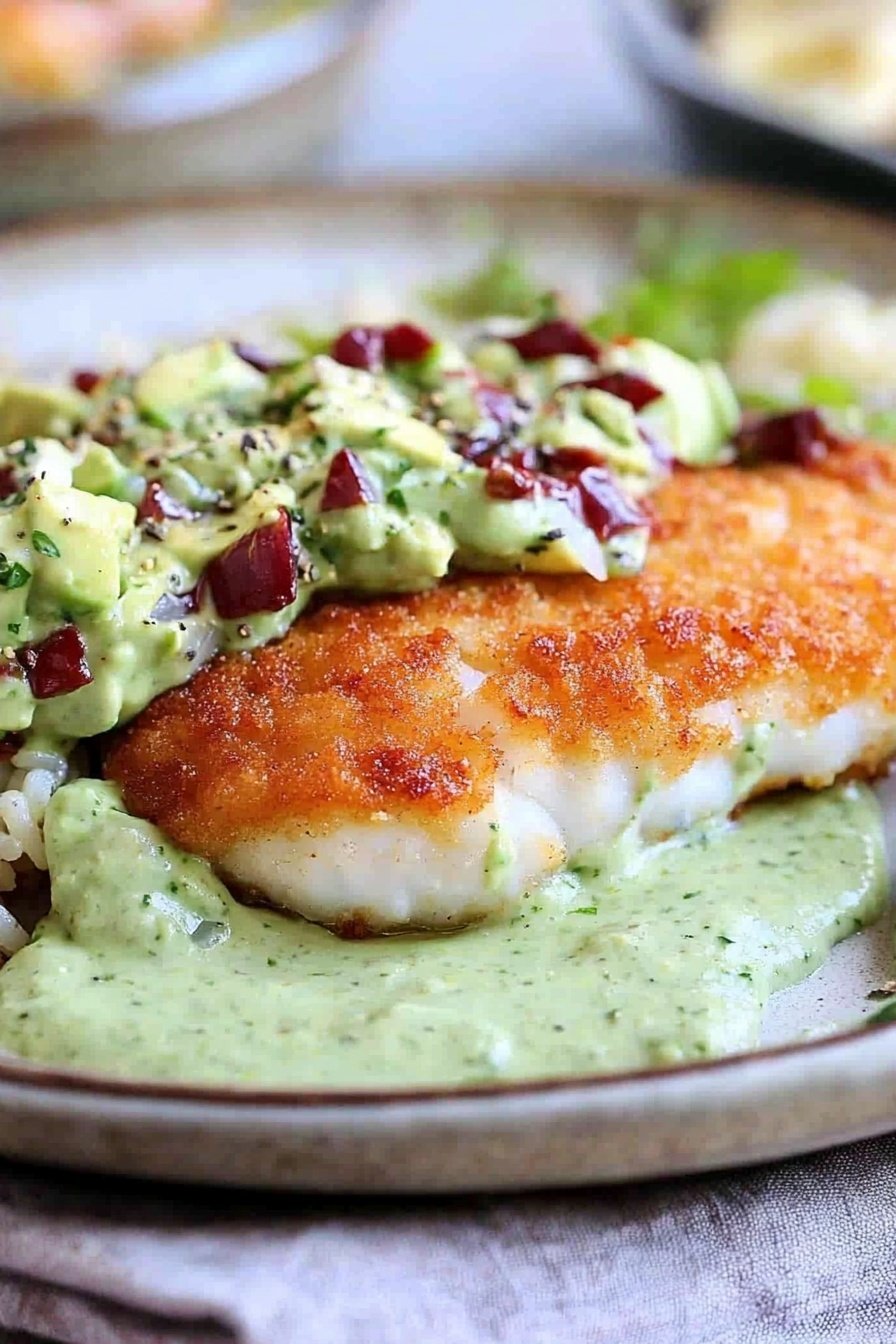 Crispy Cod with Creamy Avocado Sauce
