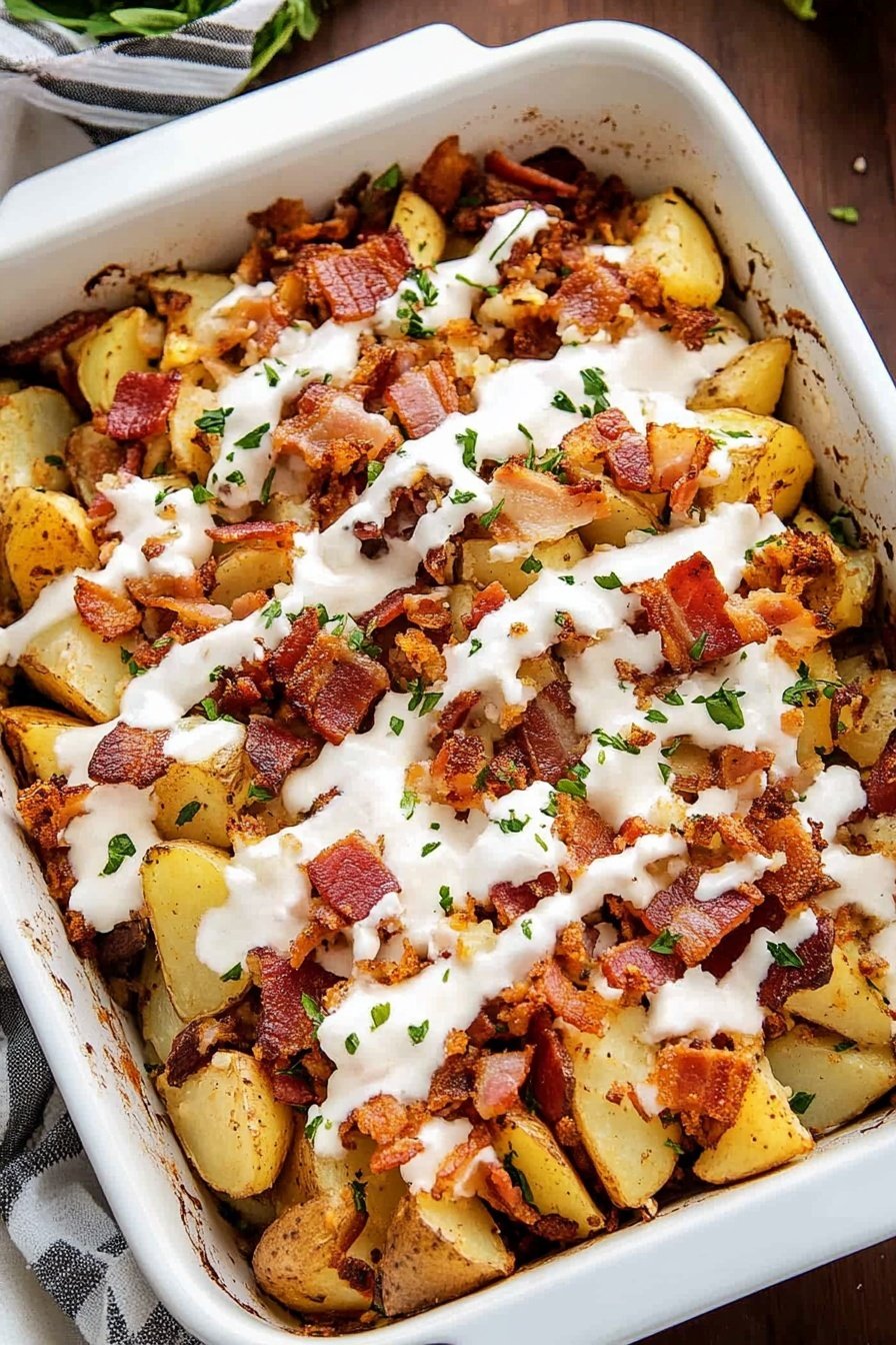 Bacon Ranch Roasted Potato Casserole